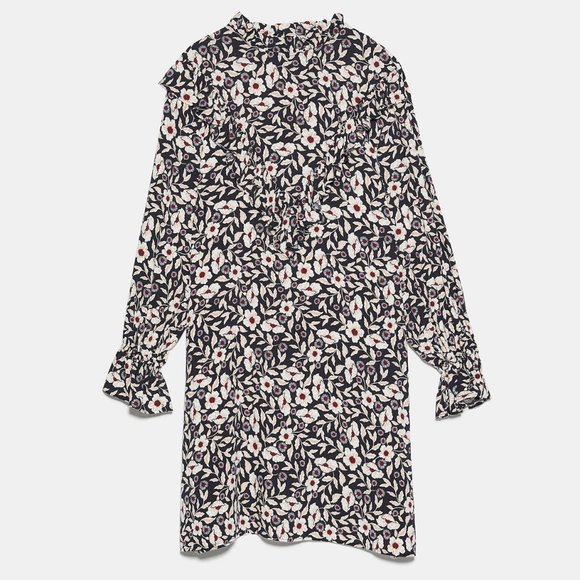 NEW Zara Ruffle Floral Printed Long Sleeves Dress - Picture 9 of 9